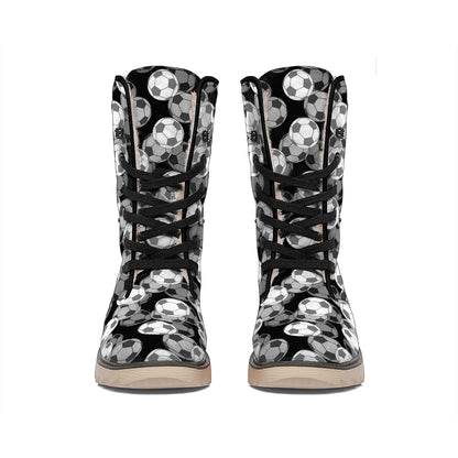 Black And White Soccer Ball Print Winter Boots