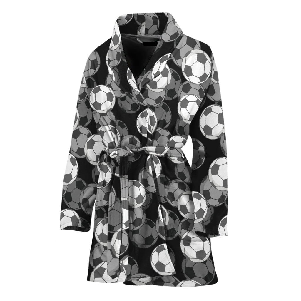 Black And White Soccer Ball Print Women's Bathrobe