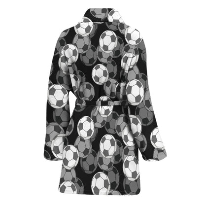 Black And White Soccer Ball Print Women's Bathrobe