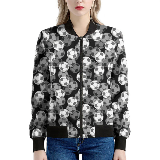 Black And White Soccer Ball Print Women's Bomber Jacket