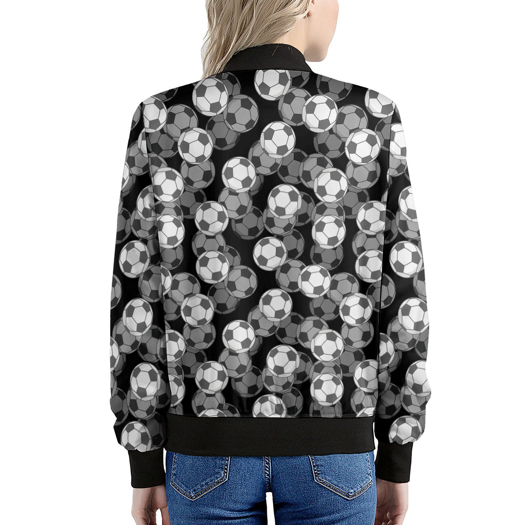 Black And White Soccer Ball Print Women's Bomber Jacket