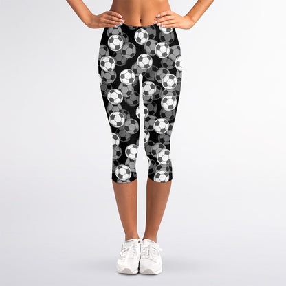 Black And White Soccer Ball Print Women's Capri Leggings