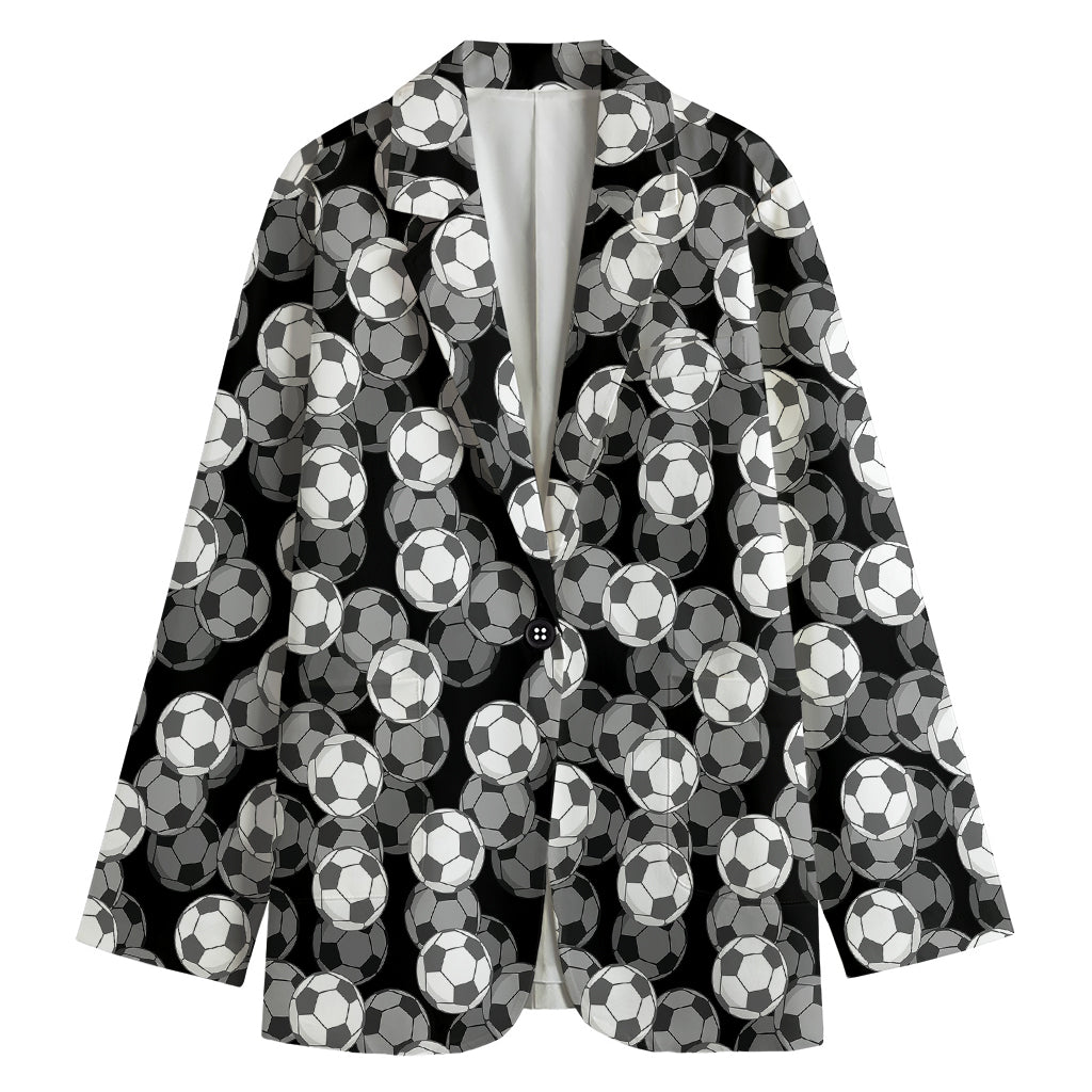 Black And White Soccer Ball Print Women's Cotton Blazer