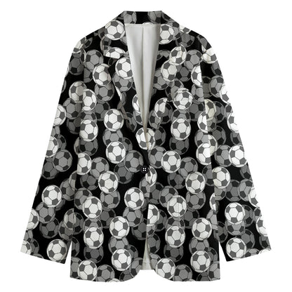Black And White Soccer Ball Print Women's Cotton Blazer