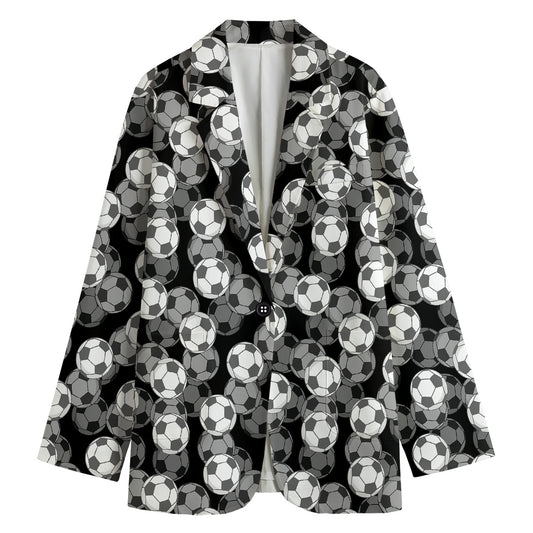 Black And White Soccer Ball Print Women's Cotton Blazer