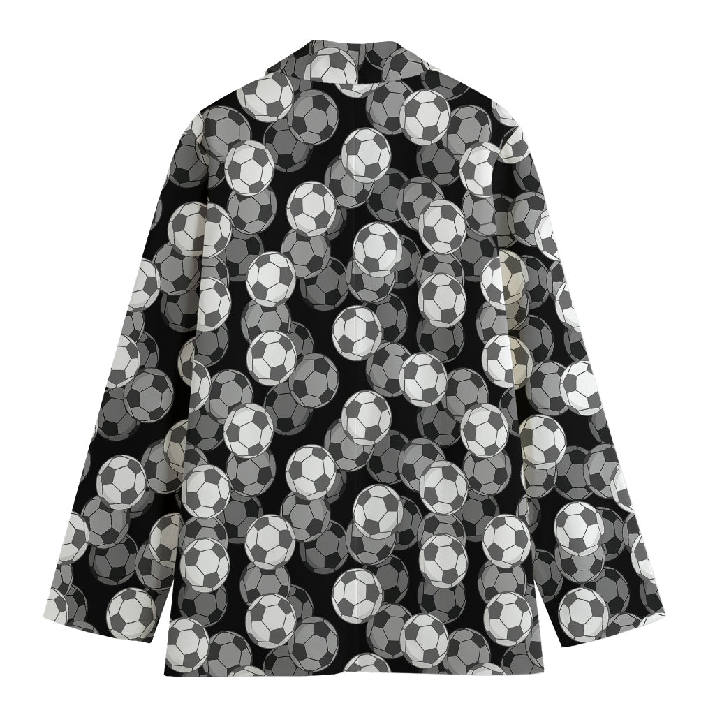 Black And White Soccer Ball Print Women's Cotton Blazer