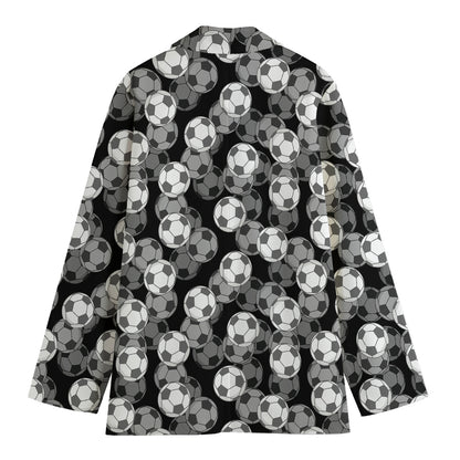 Black And White Soccer Ball Print Women's Cotton Blazer