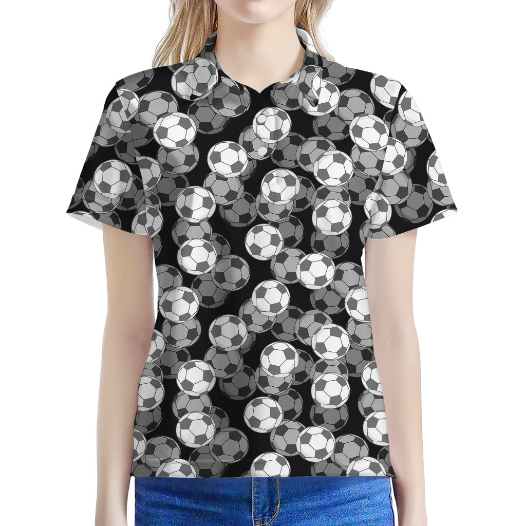 Black And White Soccer Ball Print Women's Polo Shirt