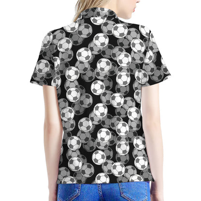 Black And White Soccer Ball Print Women's Polo Shirt