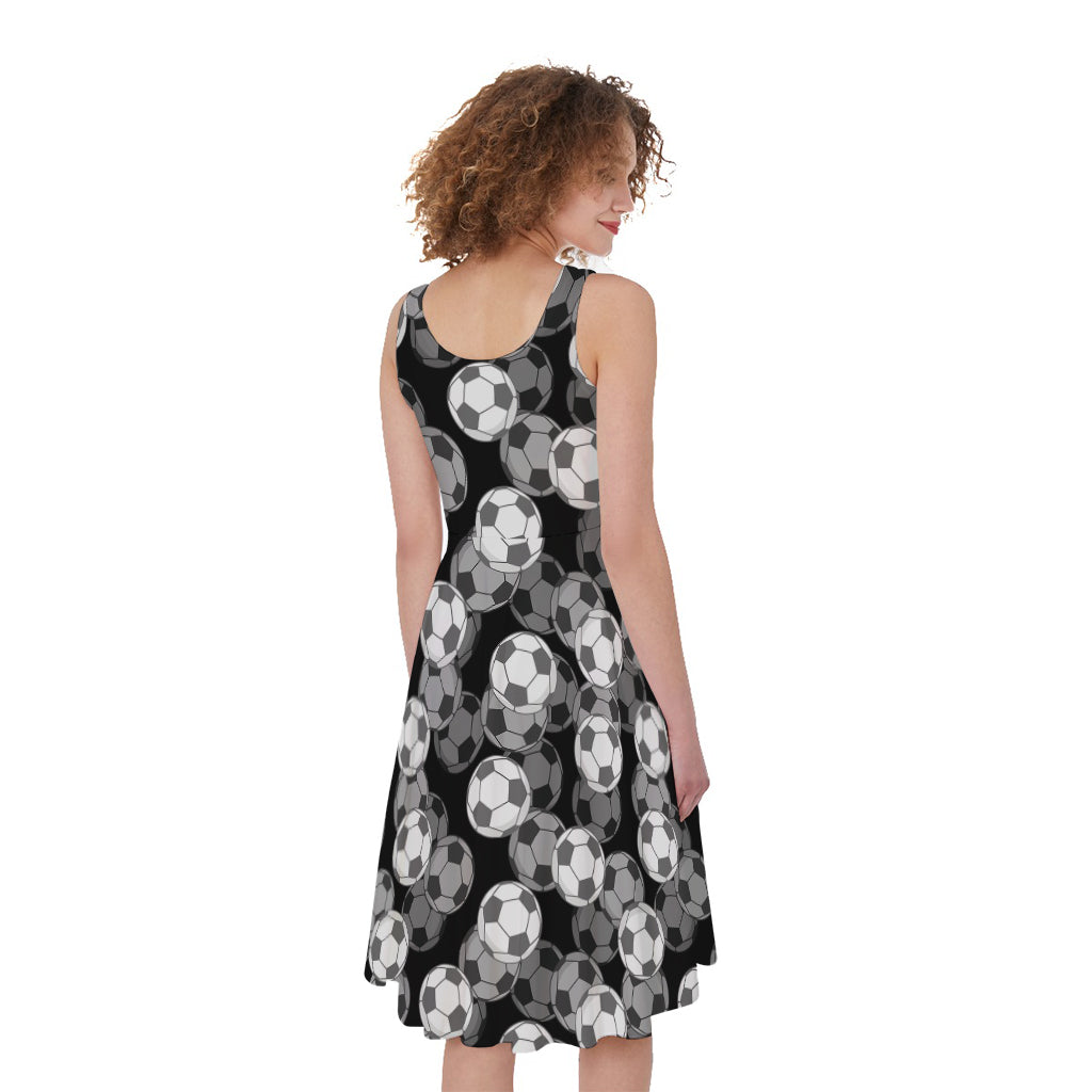 Black And White Soccer Ball Print Women's Sleeveless Dress