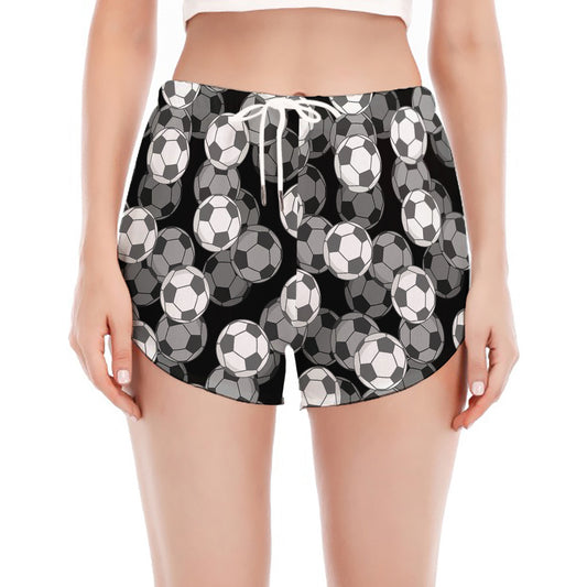 Black And White Soccer Ball Print Women's Split Running Shorts