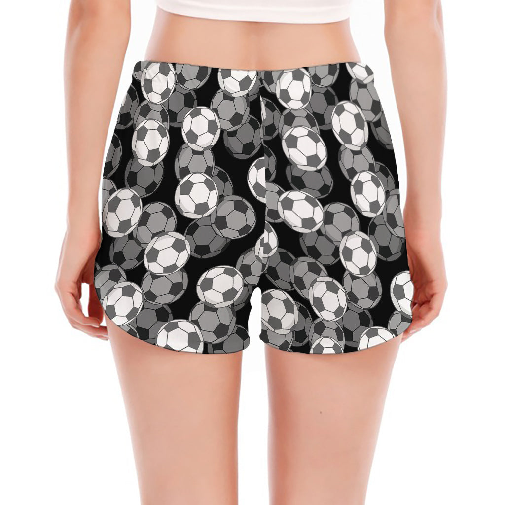 Black And White Soccer Ball Print Women's Split Running Shorts