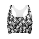 Black And White Soccer Ball Print Women's Sports Bra