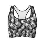 Black And White Soccer Ball Print Women's Sports Bra