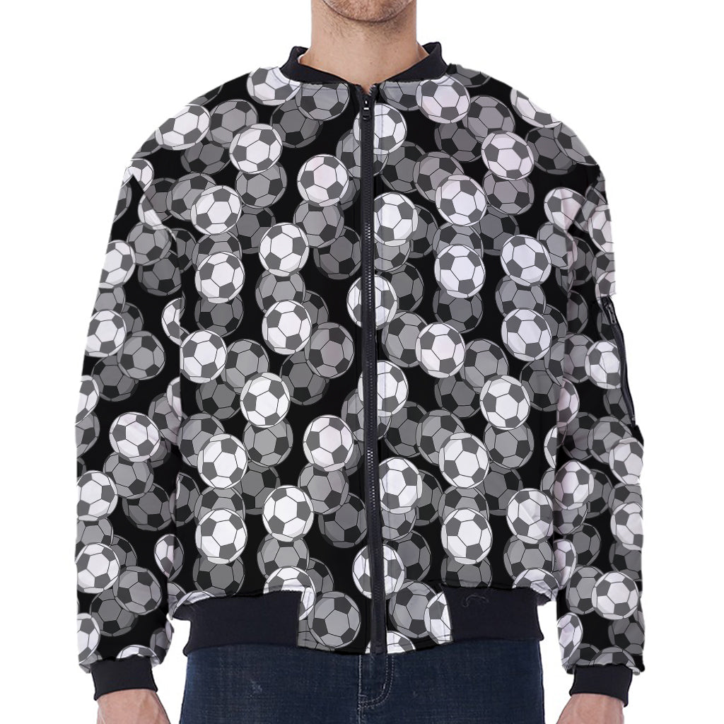Black And White Soccer Ball Print Zip Sleeve Bomber Jacket