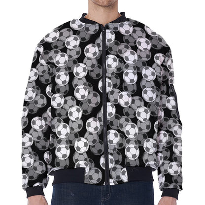 Black And White Soccer Ball Print Zip Sleeve Bomber Jacket