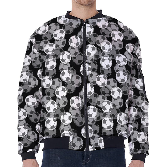 Black And White Soccer Ball Print Zip Sleeve Bomber Jacket