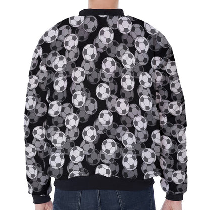 Black And White Soccer Ball Print Zip Sleeve Bomber Jacket