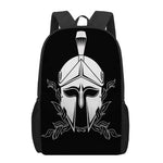 Black And White Spartan Helmet Print 17 Inch Backpack