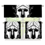 Black And White Spartan Helmet Print 3 Piece Kitchen Curtains