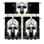 Black And White Spartan Helmet Print 3 Piece Kitchen Curtains