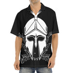 Black And White Spartan Helmet Print Aloha Shirt