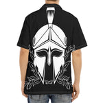 Black And White Spartan Helmet Print Aloha Shirt