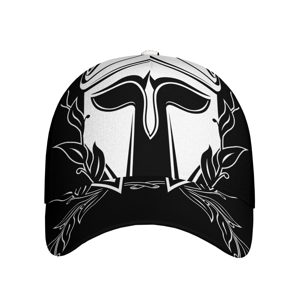 Black And White Spartan Helmet Print Baseball Cap