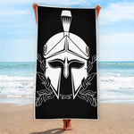 Black And White Spartan Helmet Print Beach Towel