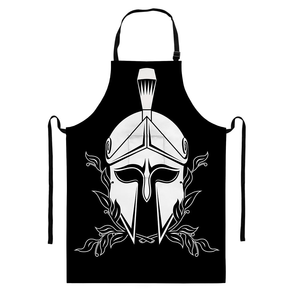 Black And White Spartan Helmet Print Bib Apron With Pocket