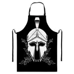 Black And White Spartan Helmet Print Bib Apron With Pocket