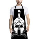 Black And White Spartan Helmet Print Bib Apron With Pocket