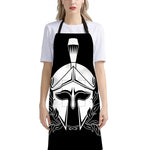 Black And White Spartan Helmet Print Bib Apron With Pocket