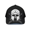 Black And White Spartan Helmet Print Black Mesh Trucker Hat