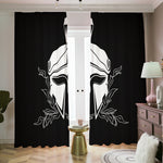 Black And White Spartan Helmet Print Blackout Pencil Pleat Curtains