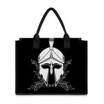 Black And White Spartan Helmet Print Canvas Tote Bag