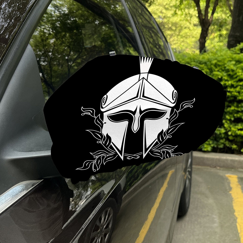 Black And White Spartan Helmet Print Car Side Mirror Covers
