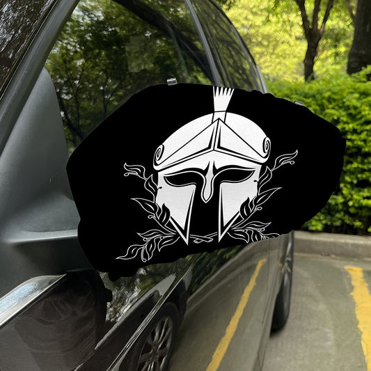 Black And White Spartan Helmet Print Car Side Mirror Covers