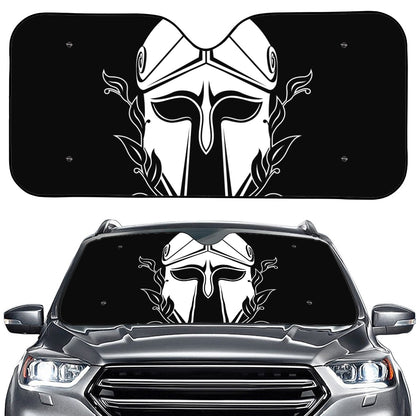 Black And White Spartan Helmet Print Car Windshield Sun Shade