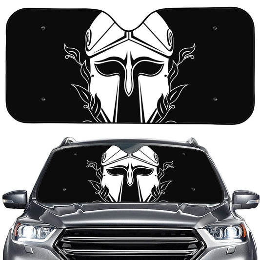 Black And White Spartan Helmet Print Car Windshield Sun Shade