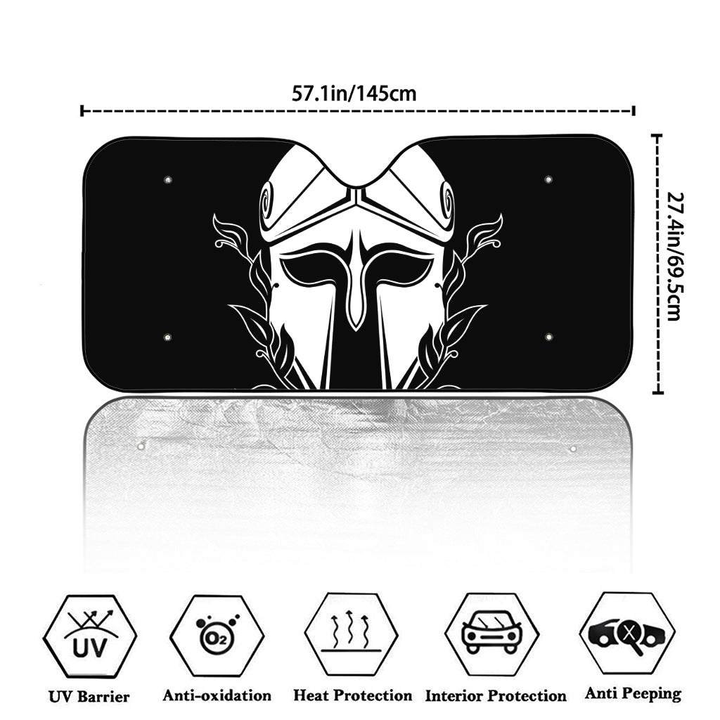 Black And White Spartan Helmet Print Car Windshield Sun Shade