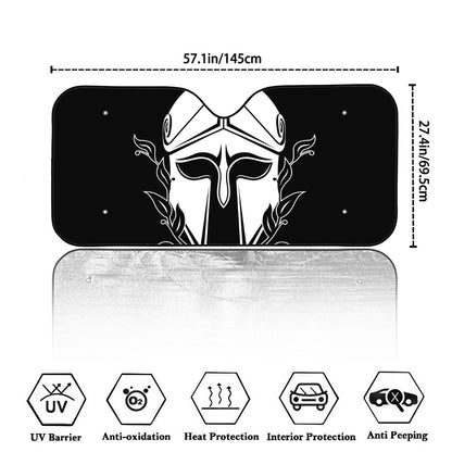 Black And White Spartan Helmet Print Car Windshield Sun Shade
