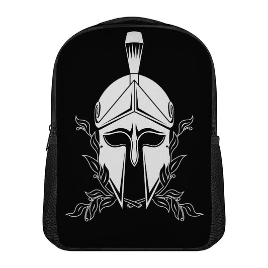 Black And White Spartan Helmet Print Casual Backpack