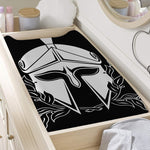 Black And White Spartan Helmet Print Changing Pad Cover