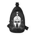 Black And White Spartan Helmet Print Sling Bag