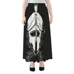 Black And White Spartan Helmet Print Chiffon Maxi Skirt