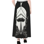 Black And White Spartan Helmet Print Chiffon Maxi Skirt