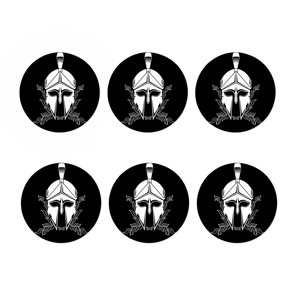 Black And White Spartan Helmet Print Coaster Set