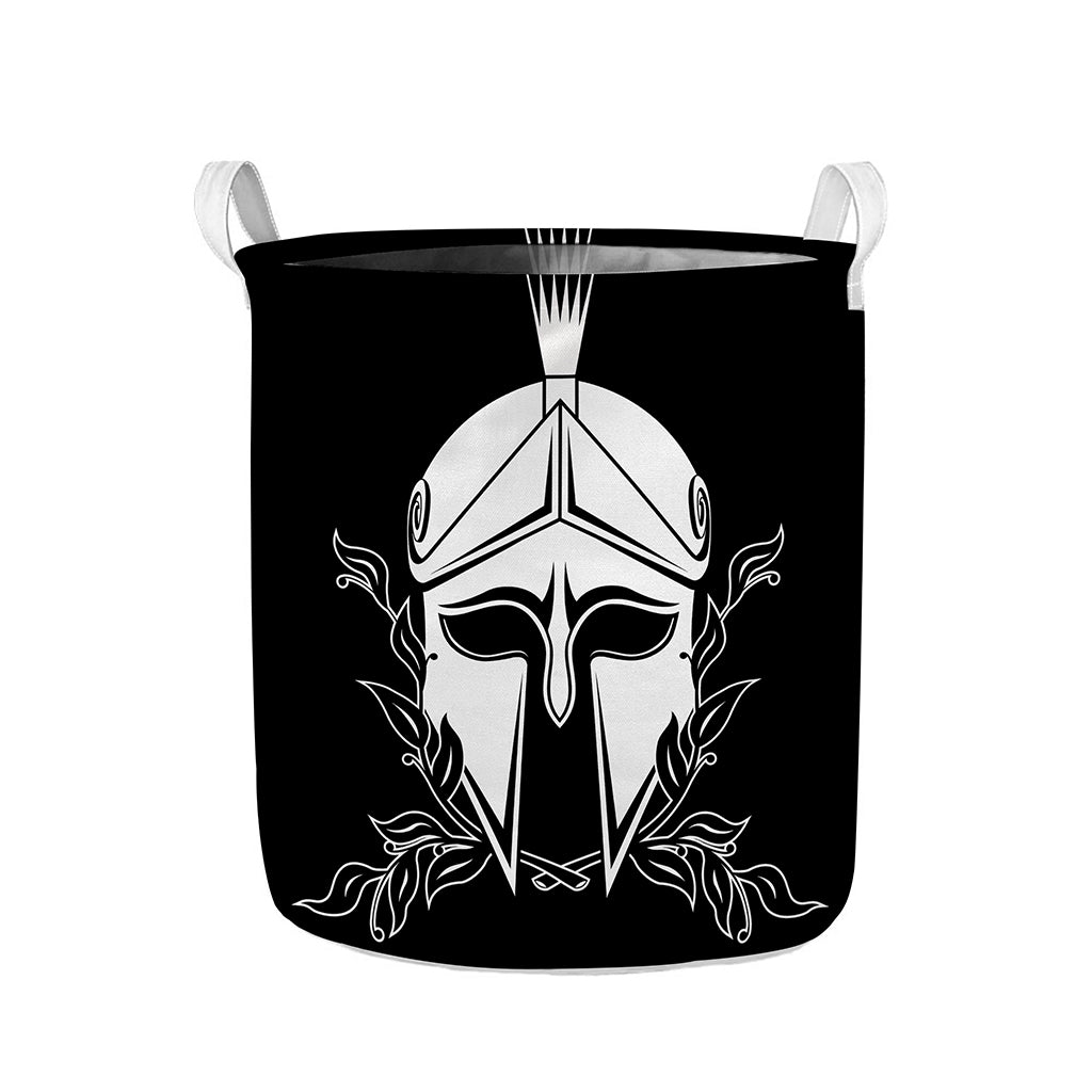 Black And White Spartan Helmet Print Collapsible Laundry Basket