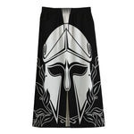 Black And White Spartan Helmet Print Cotton Front Slit Maxi Skirt